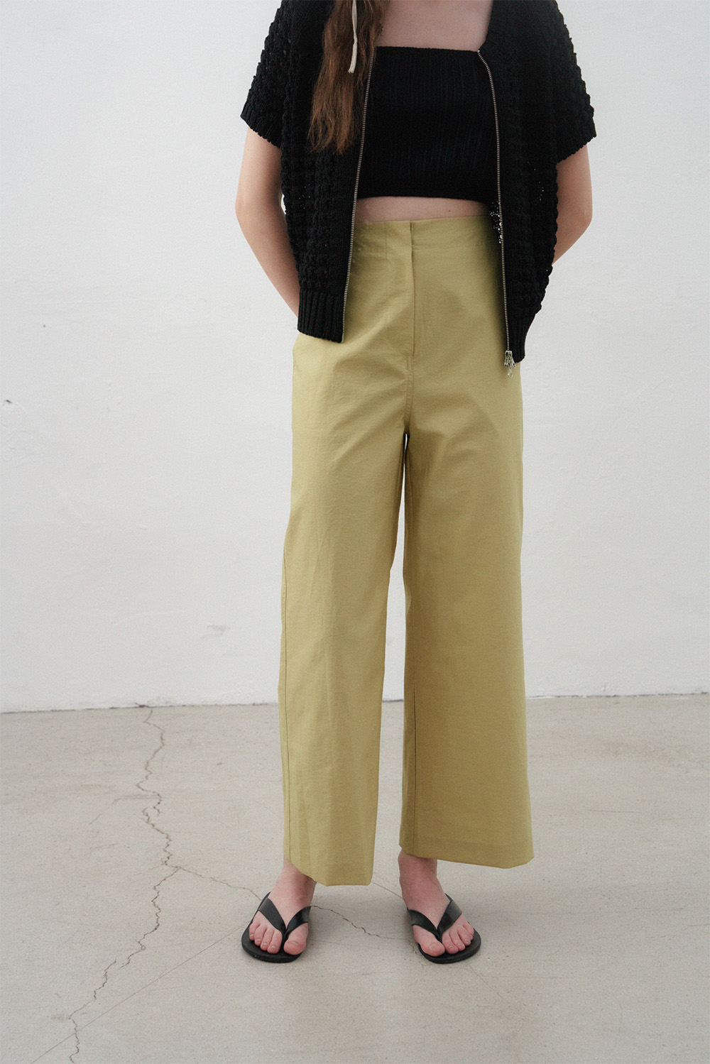 Sheer straight pants (olive)